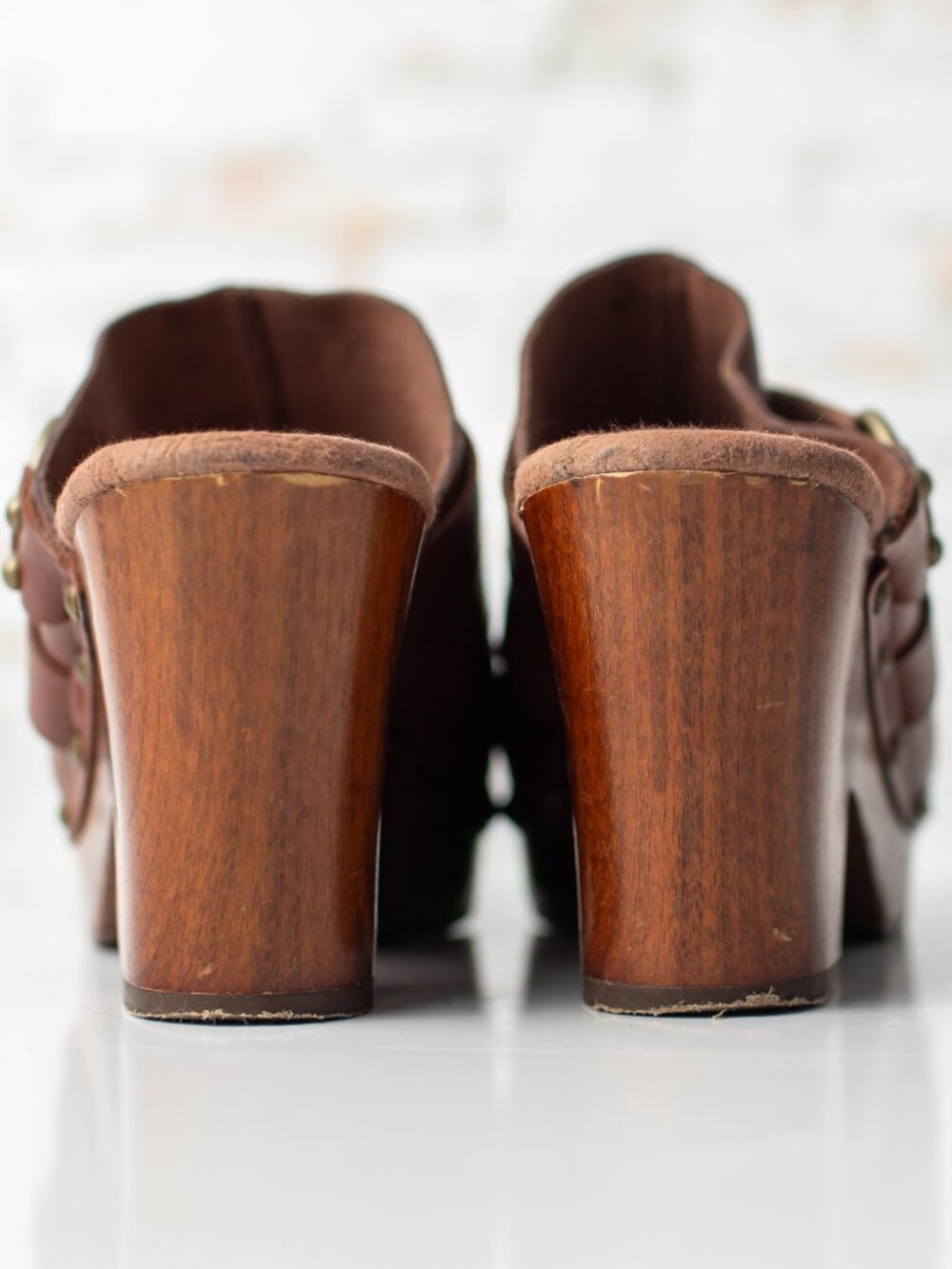 Korks Brown Leather Wooden Platform Clog Mules Women's EU 39 US 8 - Picture 9 of 9
